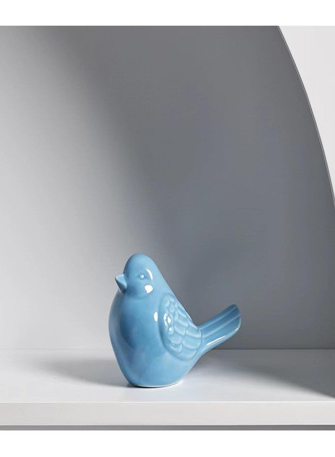 ALHBEJT Ceramic Birds Statues Home Decor Modern Style Decorative Ornaments Animal Figurines for Living Room Bedroom Home Office Cabinets (Blue) - Image 2